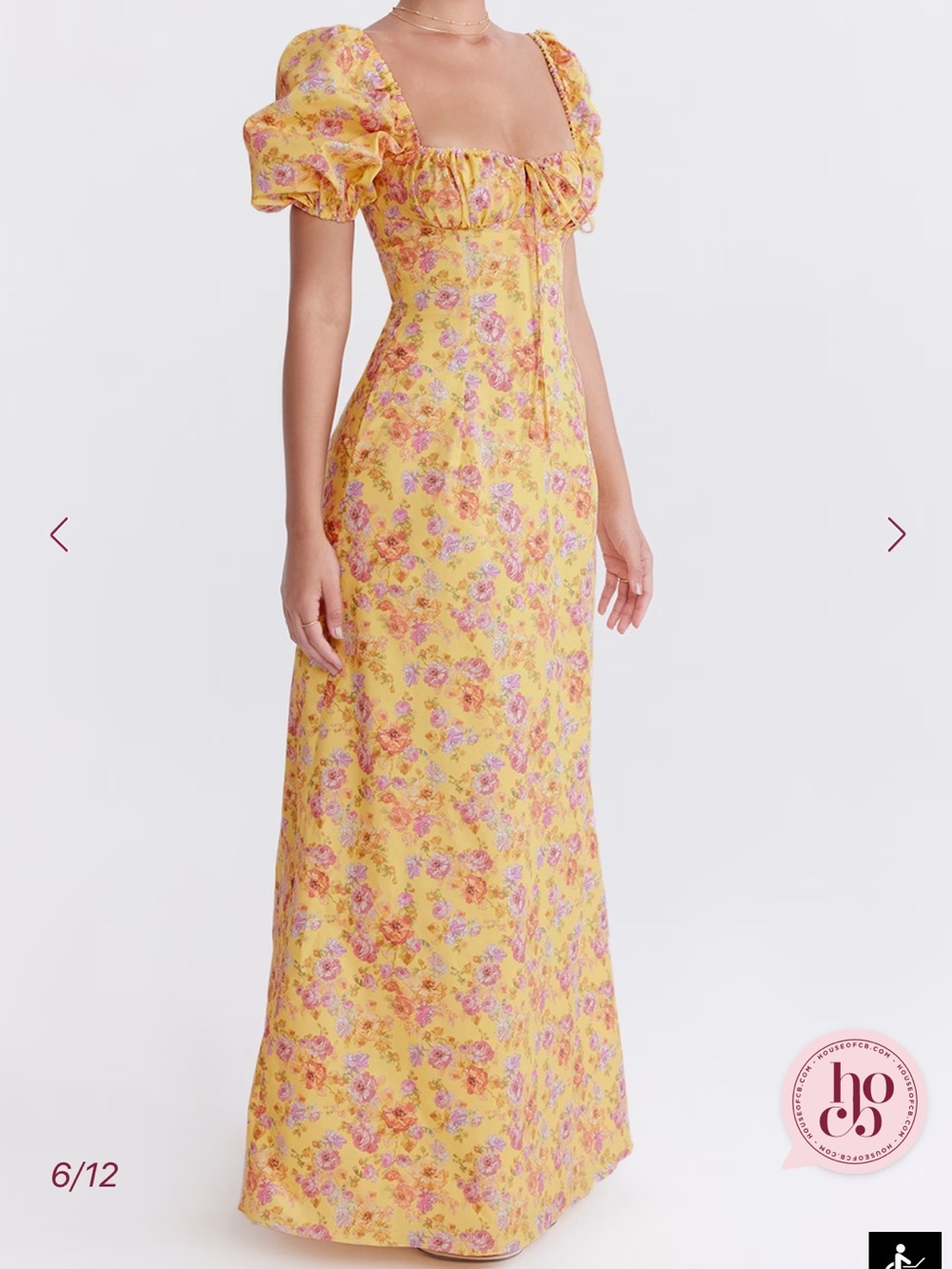 House of CB Yellow Floral Puff-Sleeve Maxi Dress with Sweetheart Bodice - Picture 6 of 13